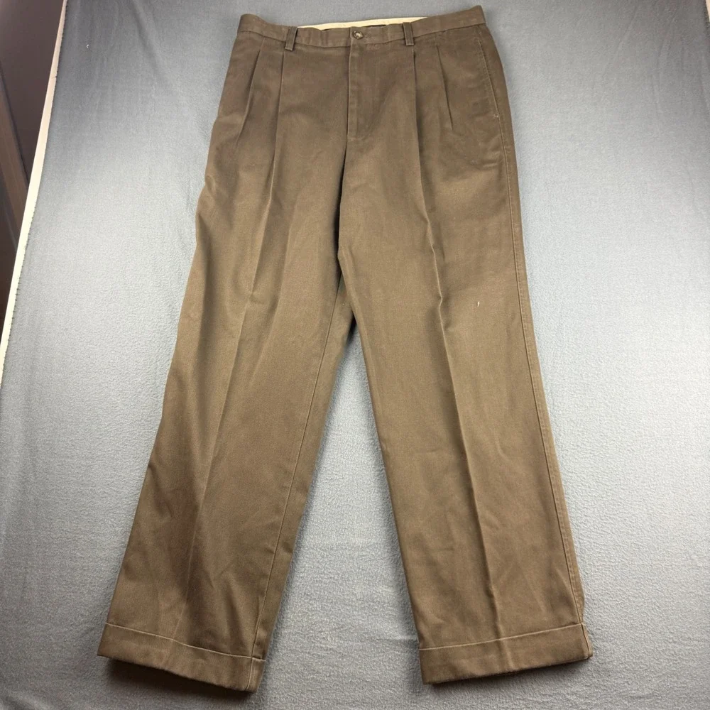 Vintage Double Pleated Pants Mens 36x32 Brown Banana Republic Cuffed Flap Pocket